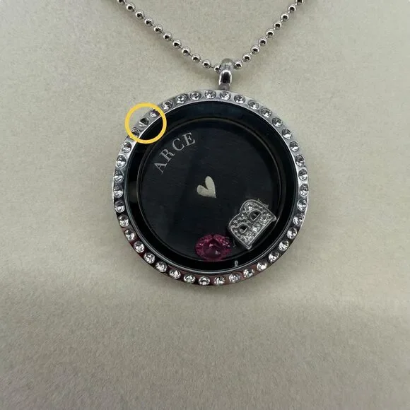 Origami Owl Crystal Locket Necklace Silver 30” Long "B" Charm Inscription READ - Picture 3 of 15